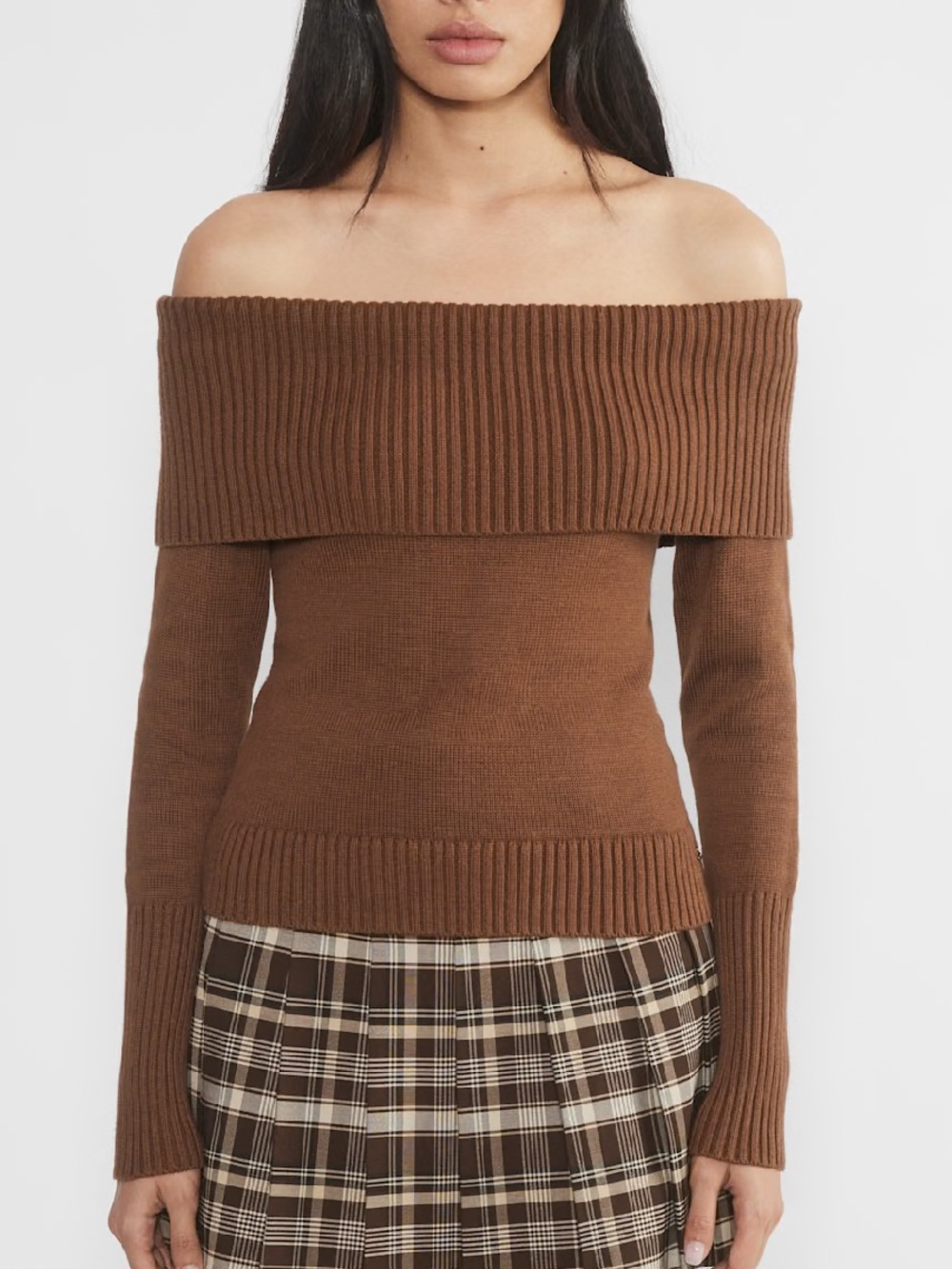 Sunday Best Topaz Off-Shoulder Sweater in Cognac Brown